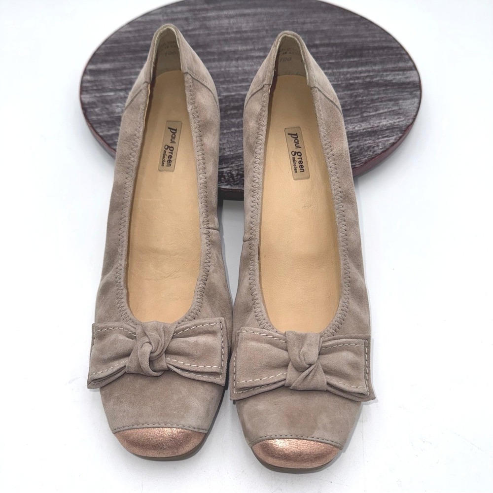 Paul Green Wedge Womens 6.5 US 9 Ballet Bow Cap Toe Suede Slip On Taupe Shoes